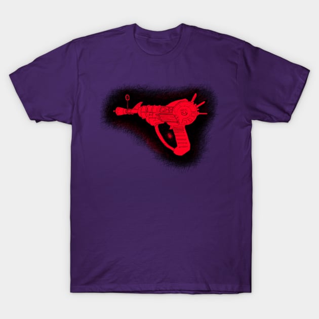 Zombies Red and Black Sketchy Ray Gun on Purple T-Shirt by LANStudios